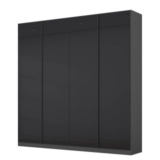 Armoire 4 portes 181 cm OBERON en décor verre brillant basalte avec accessoires intérieurs inclus