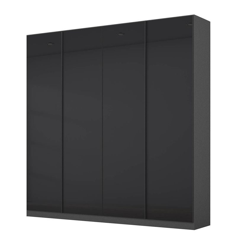 Armoire 4 portes 181 cm OBERON en décor verre brillant basalte avec accessoires intérieurs inclus