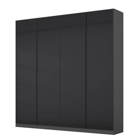 Armoire 4 portes 181 cm OBERON en décor verre brillant basalte avec accessoires intérieurs inclus