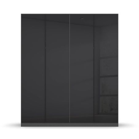 Armoire 4 portes 181 cm OBERON en décor verre brillant basalte avec accessoires intérieurs inclus