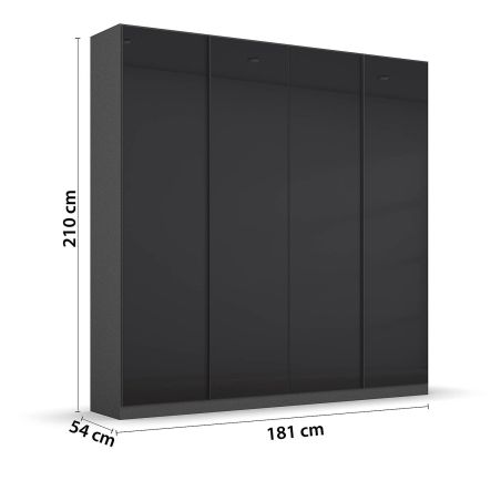 Armoire 4 portes 181 cm OBERON en décor verre brillant basalte avec accessoires intérieurs inclus