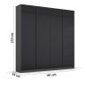 Armoire 4 portes 181 cm OBERON en décor verre brillant basalte avec accessoires intérieurs inclus