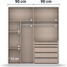 Armoire 4 portes 181 cm OBERON en décor verre brillant basalte avec accessoires intérieurs inclus