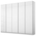 Armoire 5 portes 226 cm OBERON en décor verre brillant blanc avec accessoires intérieurs inclus
