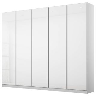Armoire 5 portes 226 cm OBERON en décor verre brillant blanc avec accessoires intérieurs inclus