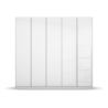 Armoire 5 portes 226 cm OBERON en décor verre brillant blanc avec accessoires intérieurs inclus