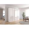 Armoire 5 portes 226 cm OBERON en décor verre brillant blanc avec accessoires intérieurs inclus