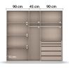 Armoire 5 portes 226 cm OBERON en décor verre brillant blanc avec accessoires intérieurs inclus