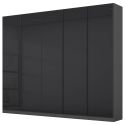 Armoire 5 portes 226 cm OBERON en décor verre brillant basalte avec accessoires intérieurs inclus