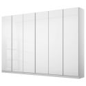 Armoire 6 portes 271 cm OBERON en décor verre brillant blanc avec accessoires intérieurs inclus