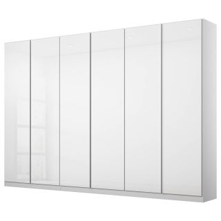 Armoire 6 portes 271 cm OBERON en décor verre brillant blanc avec accessoires intérieurs inclus