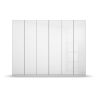 Armoire 6 portes 271 cm OBERON en décor verre brillant blanc avec accessoires intérieurs inclus