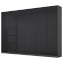 Armoire 6 portes 271 cm OBERON en décor verre brillant basalte avec accessoires intérieurs inclus
