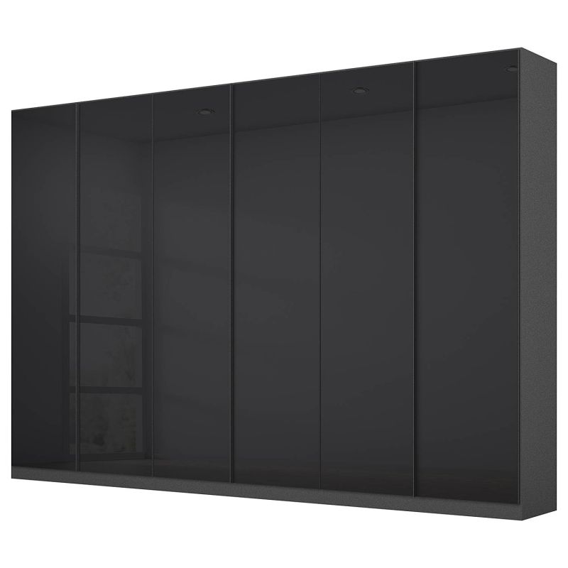 Armoire 6 portes 271 cm OBERON en décor verre brillant basalte avec accessoires intérieurs inclus
