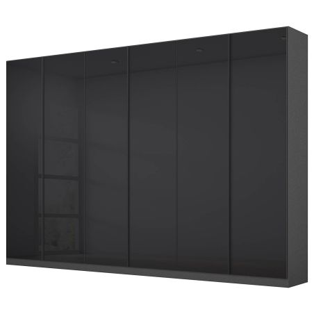 Armoire 6 portes 271 cm OBERON en décor verre brillant basalte avec accessoires intérieurs inclus