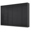 Armoire 6 portes 271 cm OBERON en décor verre brillant basalte avec accessoires intérieurs inclus