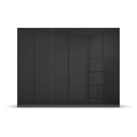 Armoire 6 portes 271 cm OBERON en décor verre brillant basalte avec accessoires intérieurs inclus