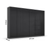 Armoire 6 portes 271 cm OBERON en décor verre brillant basalte avec accessoires intérieurs inclus