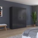 Armoire 181 cm BLISS avec 4 portes et 1 tiroir en décor gris métal mat