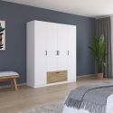 Armoire 181 cm BLISS avec 4 portes et 1 tiroir en décor blanc mat et chêne artisan