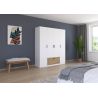 Armoire 181 cm BLISS avec 4 portes et 1 tiroir en décor blanc mat et chêne artisan