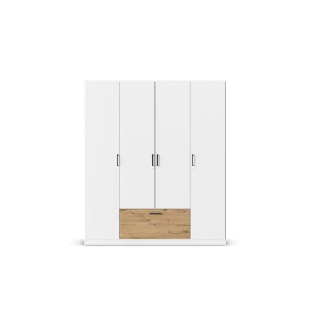 Armoire 181 cm BLISS avec 4 portes et 1 tiroir en décor blanc mat et chêne artisan