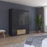 Armoire 181 cm BLISS avec 4 portes et 1 tiroir en décor gris métal mat et chêne artisan