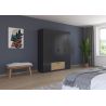 Armoire 181 cm BLISS avec 4 portes et 1 tiroir en décor gris métal mat et chêne artisan