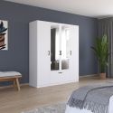 Armoire 181 cm BLISS avec 2 portes pleines, 2 portes miroirs et 1 tiroir en décor blanc mat