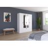 Armoire 181 cm BLISS avec 2 portes pleines, 2 portes miroirs et 1 tiroir en décor blanc mat