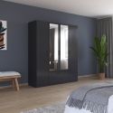 Armoire 181 cm BLISS avec 2 portes pleines, 2 portes miroirs et 1 tiroir en décor gris métal mat