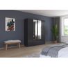 Armoire 181 cm BLISS avec 2 portes pleines, 2 portes miroirs et 1 tiroir en décor gris métal mat