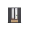 Armoire 181 cm BLISS avec 2 portes pleines, 2 portes miroirs et 1 tiroir en décor gris métal mat et chêne artisan
