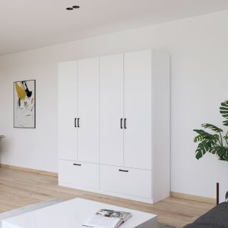 Armoire 181 cm BLISS avec 4 portes et 2 tiroirs en décor blanc mat