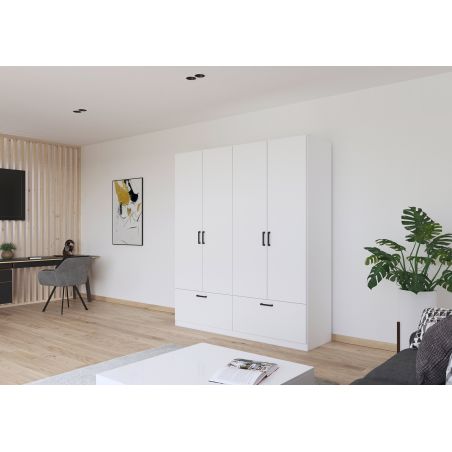 Armoire 181 cm BLISS avec 4 portes et 2 tiroirs en décor blanc mat
