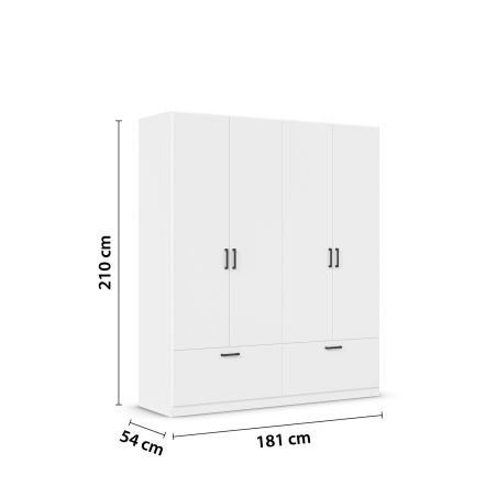Armoire 181 cm BLISS avec 4 portes et 2 tiroirs en décor blanc mat
