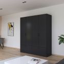 Armoire 181 cm BLISS avec 4 portes et 2 tiroirs en décor gris métal mat