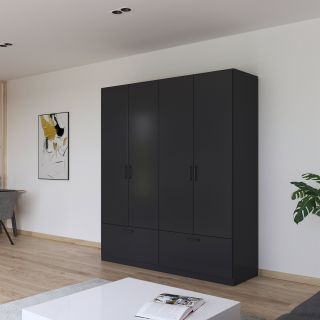 Armoire 181 cm BLISS avec 4 portes et 2 tiroirs en décor gris métal mat