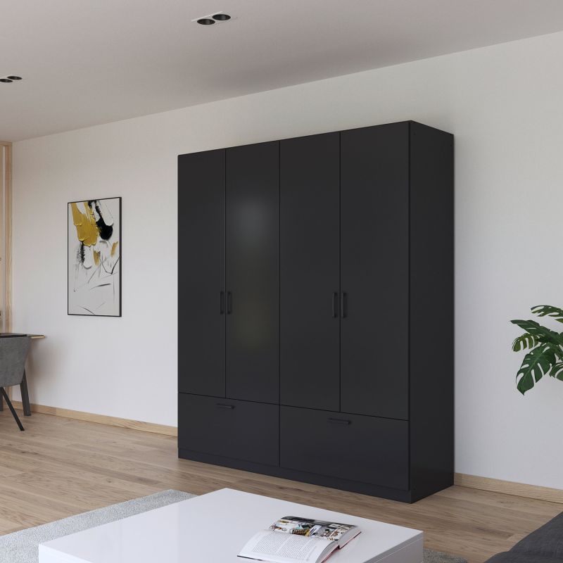 Armoire 181 cm BLISS avec 4 portes et 2 tiroirs en décor gris métal mat