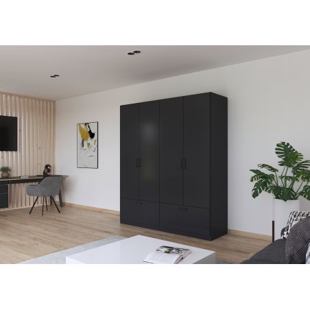 Armoire 181 cm BLISS avec 4 portes et 2 tiroirs en décor gris métal mat
