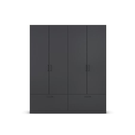 Armoire 181 cm BLISS avec 4 portes et 2 tiroirs en décor gris métal mat