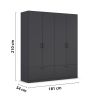 Armoire 181 cm BLISS avec 4 portes et 2 tiroirs en décor gris métal mat