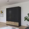 Armoire 181 cm BLISS avec 4 portes et 2 tiroirs en décor gris métal mat et chêne artisan