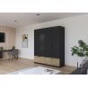 Armoire 181 cm BLISS avec 4 portes et 2 tiroirs en décor gris métal mat et chêne artisan