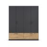 Armoire 181 cm BLISS avec 4 portes et 2 tiroirs en décor gris métal mat et chêne artisan