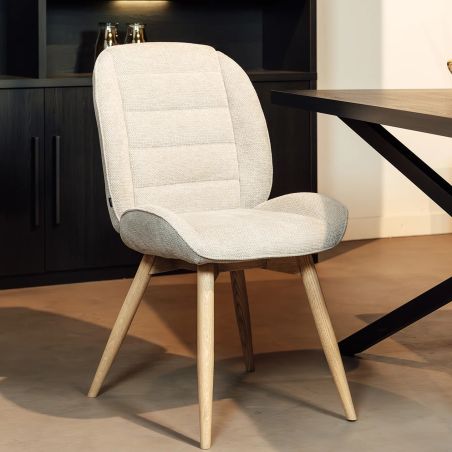 Chaise MILIE en tissu avec pieds bois massif naturel - 3 coloris possibles