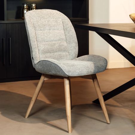 Chaise MILIE en tissu avec pieds bois massif naturel - 3 coloris possibles
