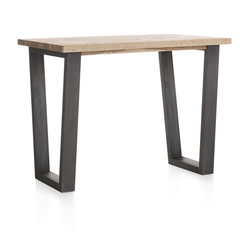 Metalox, table de bar 130 x 90 cm (hauteur: 92 cm) - bords effet tronc d'arbre - pieds V en métal - Henders and Hazel