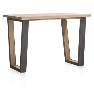 Metalox, table de bar 130 x 90 cm (hauteur: 92 cm) - bords effet tronc d'arbre - pieds V en métal et bois - Henders and Hazel
