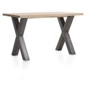 Metalox, table de bar 160 x 90 cm (hauteur: 92 cm) - bords effet tronc d'arbre - pieds X en métal - Henders and Hazel